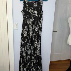 Johnny Was Dreamer Silk Bias Floral Black & White Maxi Dress. Size M. NEW w/tags